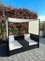 Tuinbank-set tuinbed zwart/wit rattan/rotan, Tuin en Terras, Ligbedden, Ophalen, Zo goed als nieuw