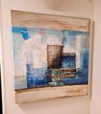 Mooi vierkant schilderij turquois, zilver, blauw 1x1m, Ophalen