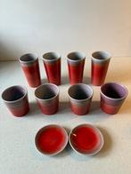 8 Keramiek bekers Set Rood/Paars, Ophalen, Glas of Glazen, Keramiek, Zo goed als nieuw