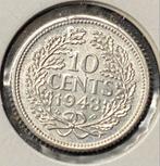 Dubbeltje - tien cent 1943 e - p, Postzegels en Munten, Munten | Nederland, Zilver, Koningin Wilhelmina, 10 cent, Ophalen of Verzenden