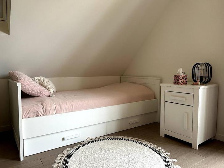 Compleet tienerbed 90x200 met opberglades, matras & kastje, Kinderen en Baby's, Kinderkamer | Bedden, Gebruikt, 180 cm of meer