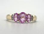 Gouden Vintage ring met roze saffier en diamant.. 2025/433, ., Ophalen of Verzenden, Zo goed als nieuw, Roze