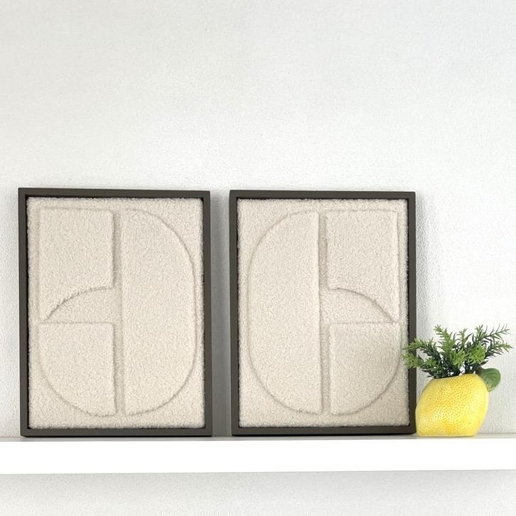 Schilderijen van bouclé meubelstof en teddystof - handmade, Huis en Inrichting, Woonaccessoires | Schilderijen, Tekeningen en Foto's