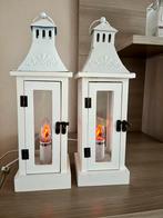 2x Houten Lantaarns met Vlamverlichting, Ophalen, Zo goed als nieuw, Hout