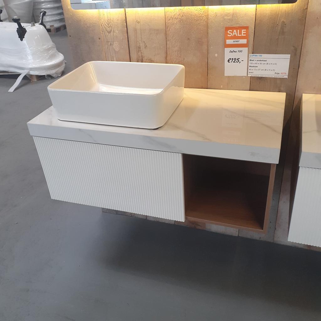 OP=OP Sanitairmeubel, Leisteen, Glans wit, 100cm, Lufna 100, Nieuw, Minder dan 100 cm, Wastafelkast, 50 tot 75 cm
