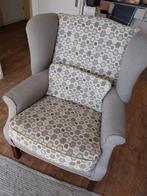 Grijze fauteuil met patroon, Huis en Inrichting, Hout, 75 tot 100 cm, Ophalen of Verzenden, Zo goed als nieuw
