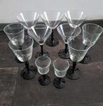 Glazen set met zwarte voet, Huis en Inrichting, Ophalen, Glas of Glazen, Gebruikt, Glas