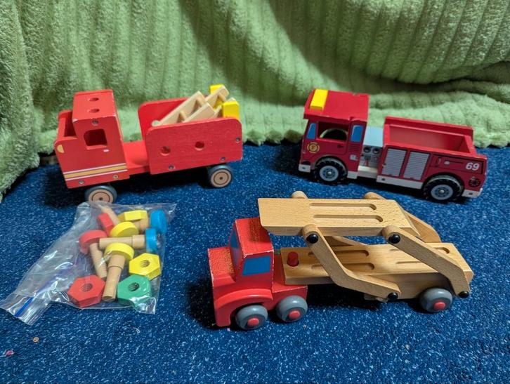 3x houten auto - peuter speelgoed - groot robuust simpel, Kinderen en Baby's, Speelgoed | Speelgoedvoertuigen, Zo goed als nieuw