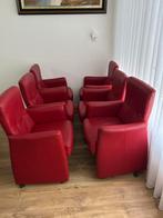 Rode lederen fauteuils (set van 6), Huis en Inrichting, Fauteuils, Gebruikt, Minder dan 75 cm, Leer, Ophalen of Verzenden