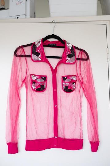 Roze pink long sleeve blouse vintage see through beschikbaar voor biedingen