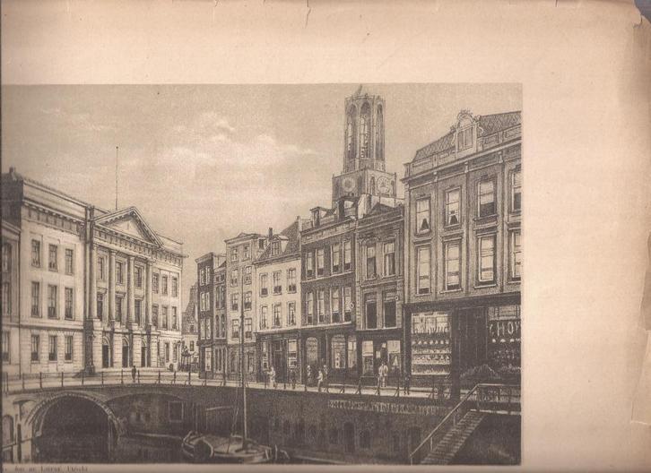 Oudegracht Stadhuisbrug Utrecht Litho. ca. 1895, Antiek en Kunst, Kunst | Etsen en Gravures, Ophalen of Verzenden