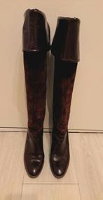 Vintage bordeauxrode hoge leren laars, Hoge laarzen, Ophalen of Verzenden, Gedragen, Rood