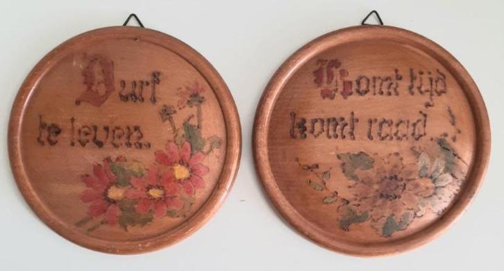 2 Teakhouten gezegdes,durf te leven en komt tijd komt, Huis en Inrichting, Woonaccessoires | Wanddecoraties, Gebruikt, Ophalen of Verzenden