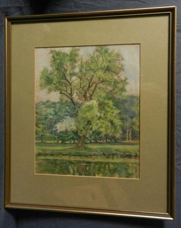 Krijtekening Bosgezicht Frans Slager (1876-1953) hxb 28x23 beschikbaar voor biedingen