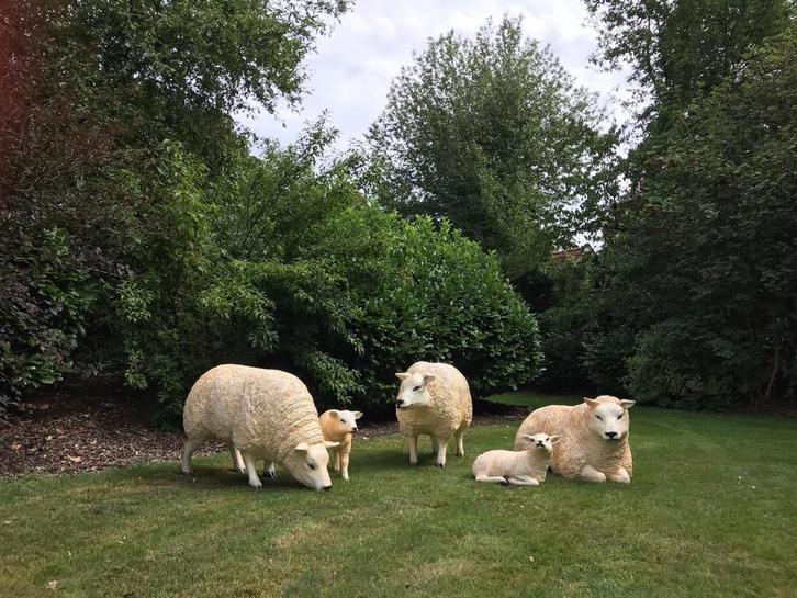 Polyester Texelaar schaap met lammeren, Tuin en Terras, Tuinbeelden, Nieuw, Dierenbeeld, Kunststof, Verzenden
