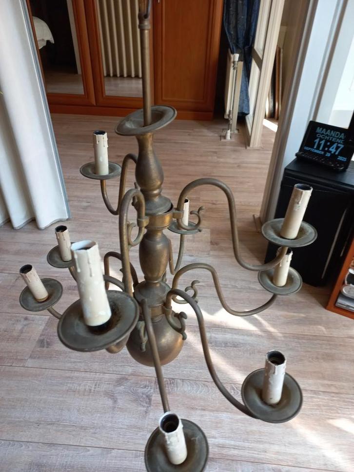 Antieke Koperen Kroonluchter - 8 Lampen, Antiek en Kunst, Antiek | Kandelaars, Koper of Brons, Ophalen of Verzenden