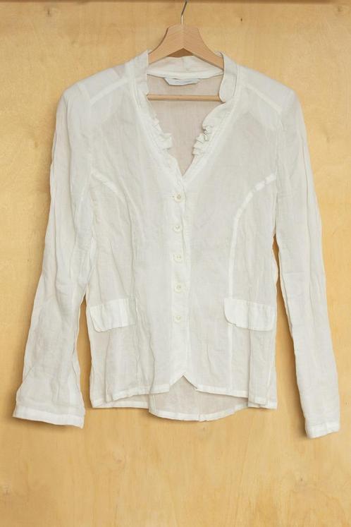 Atmos Fashion wit offwhite linnen blouse met ruffles 38 M, Kleding | Dames, Blouses en Tunieken, Zo goed als nieuw, Maat 38/40 (M)