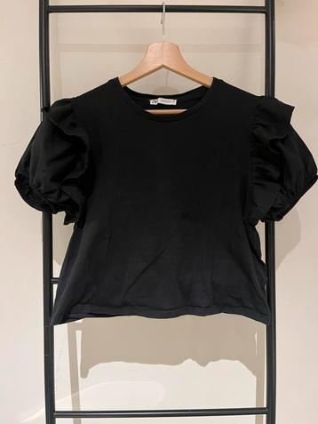 Leuke zwarte top met pofmouwtjes van Zara, maat M beschikbaar voor biedingen