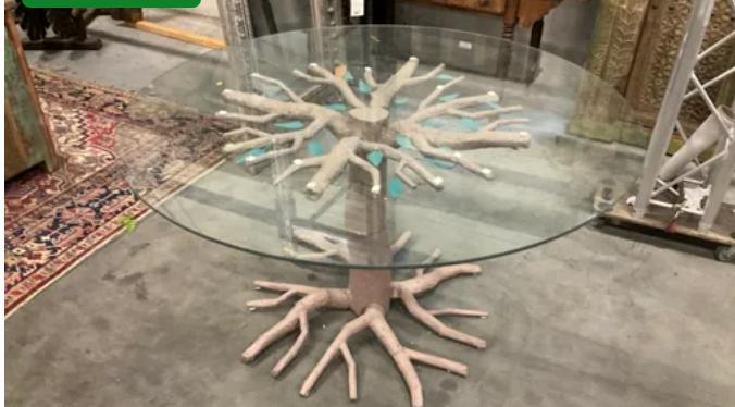 Bijzondere eettafel kunst Rond glas 140 h 79 voet metaal, Huis en Inrichting, Tafels | Eettafels, Gebruikt, 100 tot 150 cm, 100 tot 150 cm