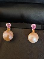 Gouden oorstekers met parels en spinellen, Ophalen of Verzenden, Zo goed als nieuw, Goud, Goud