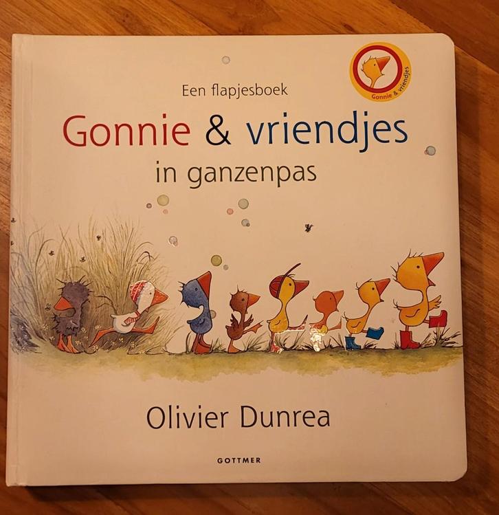 Olivier Dunrea - Gonnie en vriendjes in ganzenpas, Boeken, Kinderboeken | Baby's en Peuters, Zo goed als nieuw, Uitklap-, Voel- of Ontdekboek