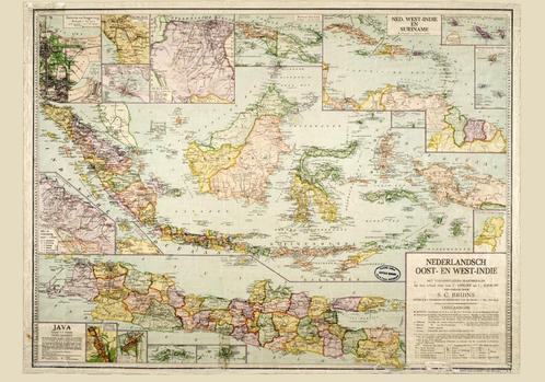 Grote landkaart Oost én West Indië ~UNIEK op POSTERFORMAAT!, Boeken, Atlassen en Landkaarten, Zo goed als nieuw, Landkaart, Wereld