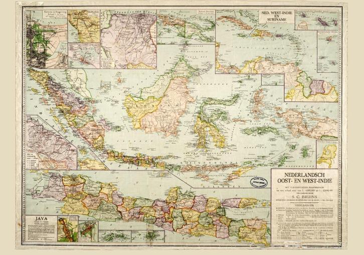 Grote landkaart Oost én West Indië ~UNIEK op POSTERFORMAAT!, Boeken, Atlassen en Landkaarten, Zo goed als nieuw, Landkaart, Wereld