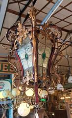 Antieke gang of hal lamp met glas in lood raampjes erg mooi, Antiek en Kunst, Ophalen