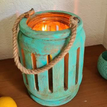 XL  houten lantaarn27cm  windlicht ibiza beach turquoise  beschikbaar voor biedingen