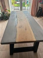 Eettafel beton en hout, Huis en Inrichting, Tafels | Eettafels, Ophalen, Eikenhout, 200 cm of meer, Zo goed als nieuw