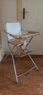Vintage kinderstoel eind jaren 50 chroom, hout en crèmewit, Ophalen, Gebruikt, Inklapstoel
