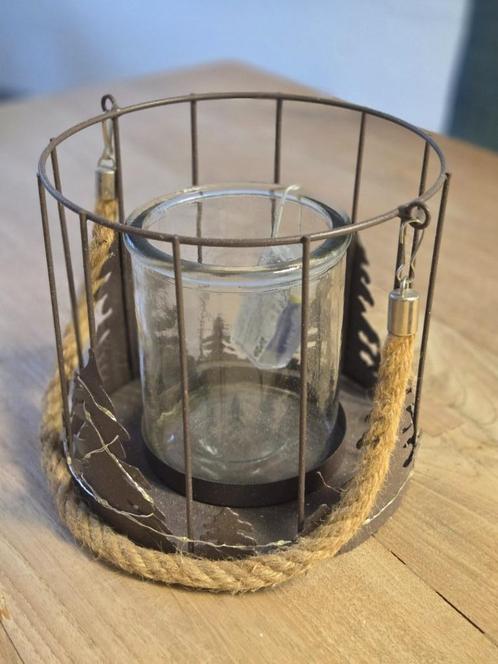 sfeervol windlicht, Huis en Inrichting, Woonaccessoires | Kandelaars en Kaarsen, Gebruikt, Kaars, Minder dan 25 cm, Metaal, Zwart