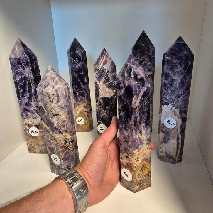 Chevron amethist torens amethist punt, Verzamelen, Mineralen en Fossielen, Mineraal, Ophalen of Verzenden