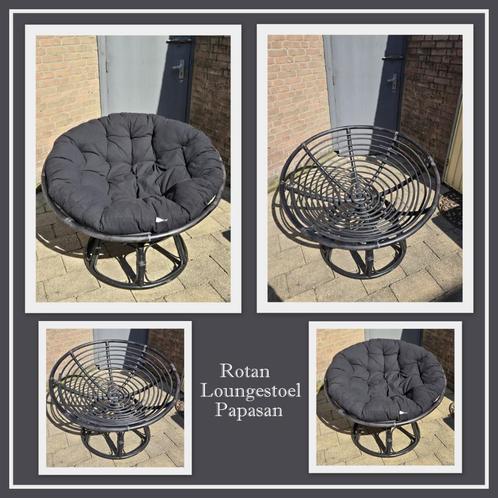 Mooie Loungestoel Papasan in zwart Rotan, Tuin en Terras, Tuinstoelen, Zo goed als nieuw, Rotan, Ophalen