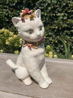 Antiek Keramisch Kattenbeeld (Italy) met Bloemen Decoratie, Ophalen