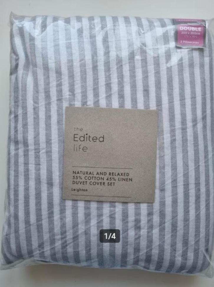 Linnen blend dekbedovertrek 200x200 met slopen grijs/wit, Huis en Inrichting, Slaapkamer | Beddengoed, Nieuw, Dekbedovertrek, Tweepersoons