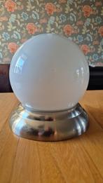 Vintage bollamp van opaalglas met keramische houder art deco, Ophalen of Verzenden, Gebruikt, Glas