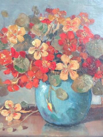 Oud schilderij “Bloemen in vaas” beschikbaar voor biedingen