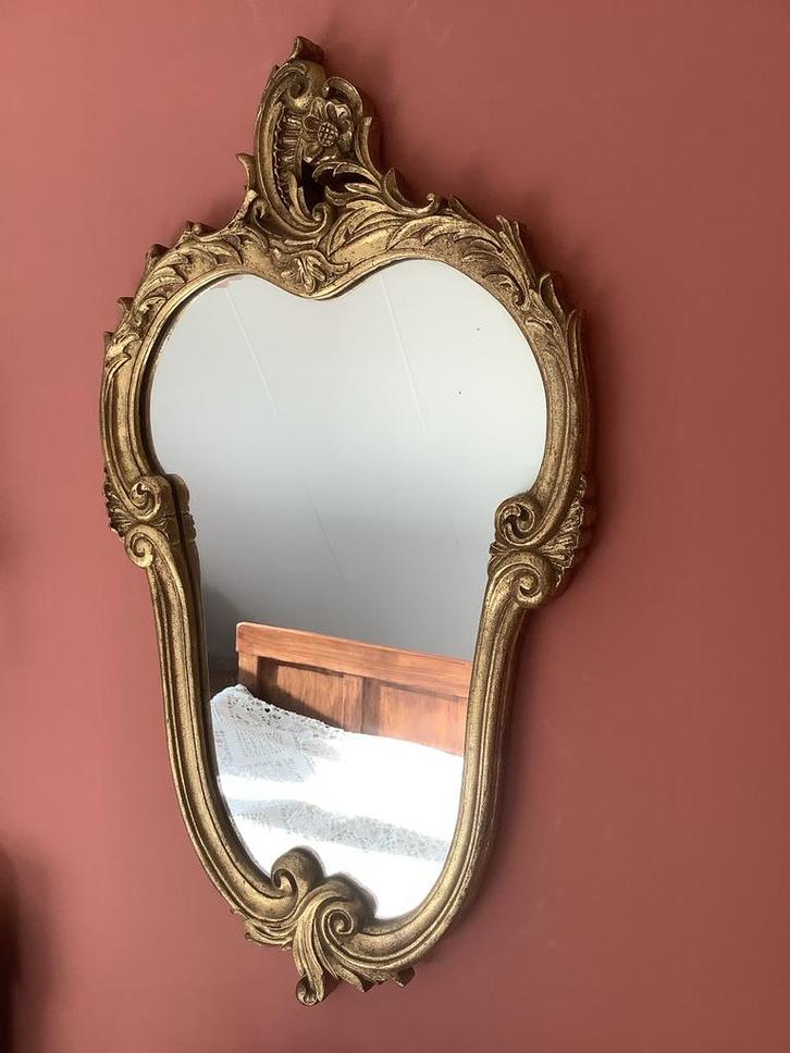 Antieke Brocante Spiegel met Gouden Frame, Huis en Inrichting, Woonaccessoires | Spiegels, Gebruikt, Minder dan 50 cm, Minder dan 100 cm