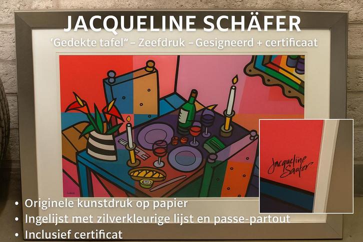 Jacqueline Schäfer – Kleurrijke zeefdruk – Gesigneerd, Antiek en Kunst, Kunst | Schilderijen | Abstract, Ophalen of Verzenden