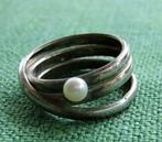 Sema Sezen (TEZER) design ring 925 zilver, parel. Mt 17,5 (6, Ophalen, Zo goed als nieuw, 17 tot 18, Dame