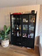Stalen lade- en vitrinekast, zwart, 190x140x40cm, Huis en Inrichting, Kasten | Vitrinekasten, Ophalen, Gebruikt, 100 tot 150 cm