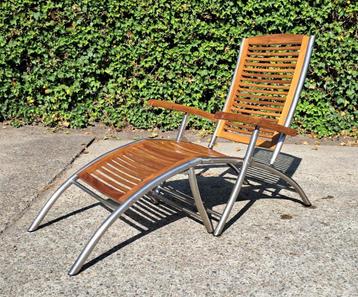 Exotan RVS/Teak standenstoel met losse voetenbank beschikbaar voor biedingen
