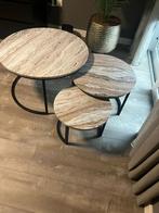 Salontafel ( set van 3 Marmer), Huis en Inrichting, Tafels | Salontafels, Rond, Zo goed als nieuw, Metaal, Minder dan 50 cm