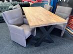 Nwe. Massief houten eettafel ! Incl. 4 Luxe eetkamer stoelen, Ophalen, Nieuw, 4 tot 6 stoelen