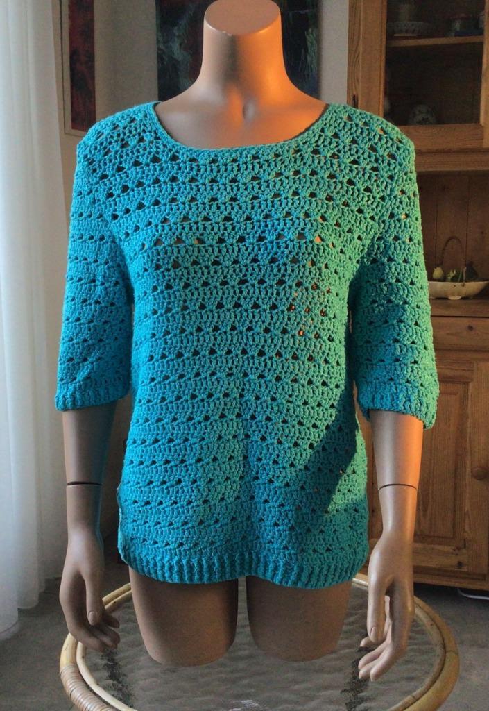 Zelf gehaakt blauw voorjaarstruitje maat L 42-44, Kleding | Dames, Truien en Vesten, Zo goed als nieuw, Maat 42/44 (L), Blauw
