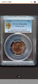 5 Cent (Stuiver) 1950 PR64 RB by PCGS. PP.  Zeldzaam., Ophalen of Verzenden, Koningin Juliana, 5 cent, Losse munt