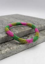 Glaskralen armband - roze en groen - RB222, Overige materialen, Overige kleuren, Verzenden, Nieuw