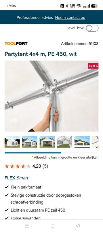 RVS Tentframe 4 x 4 meter, zonder zeil te koop beschikbaar voor biedingen