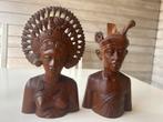 Houten Borstbeelden Set - Balinese Houtsnijwerken 26cm Hoogt, Ophalen of Verzenden